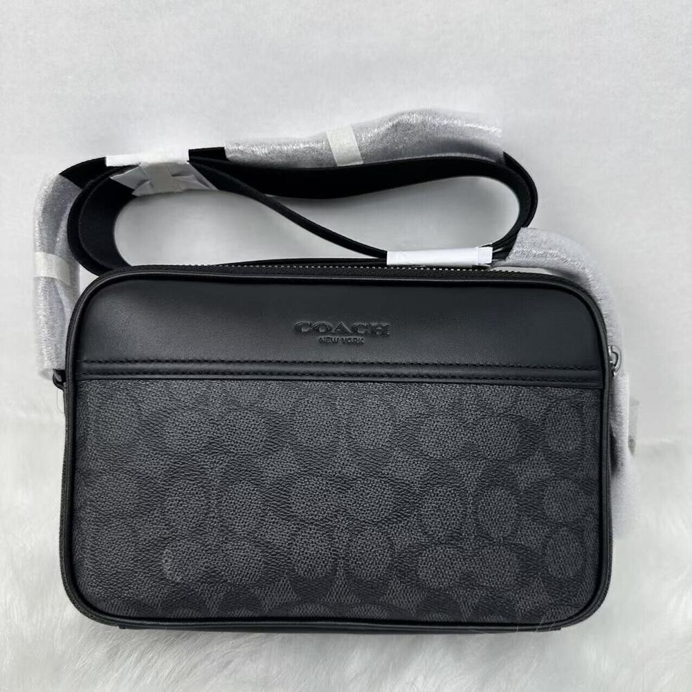 Coach Men's Graham Crossbody Signature Canvas & Leather Charcoal Black NWT CV921